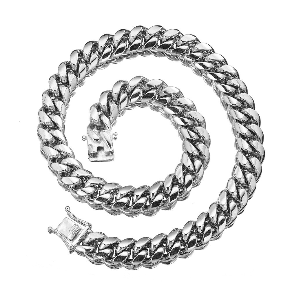 6-22mm Hip Hop Stainless Steel Miami Cuban Link Chain Necklace Silver Color