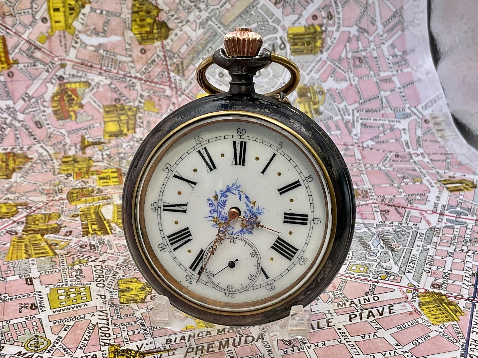Burnished Iron Controller. decorated dial. 1900 .POCKET WATCH