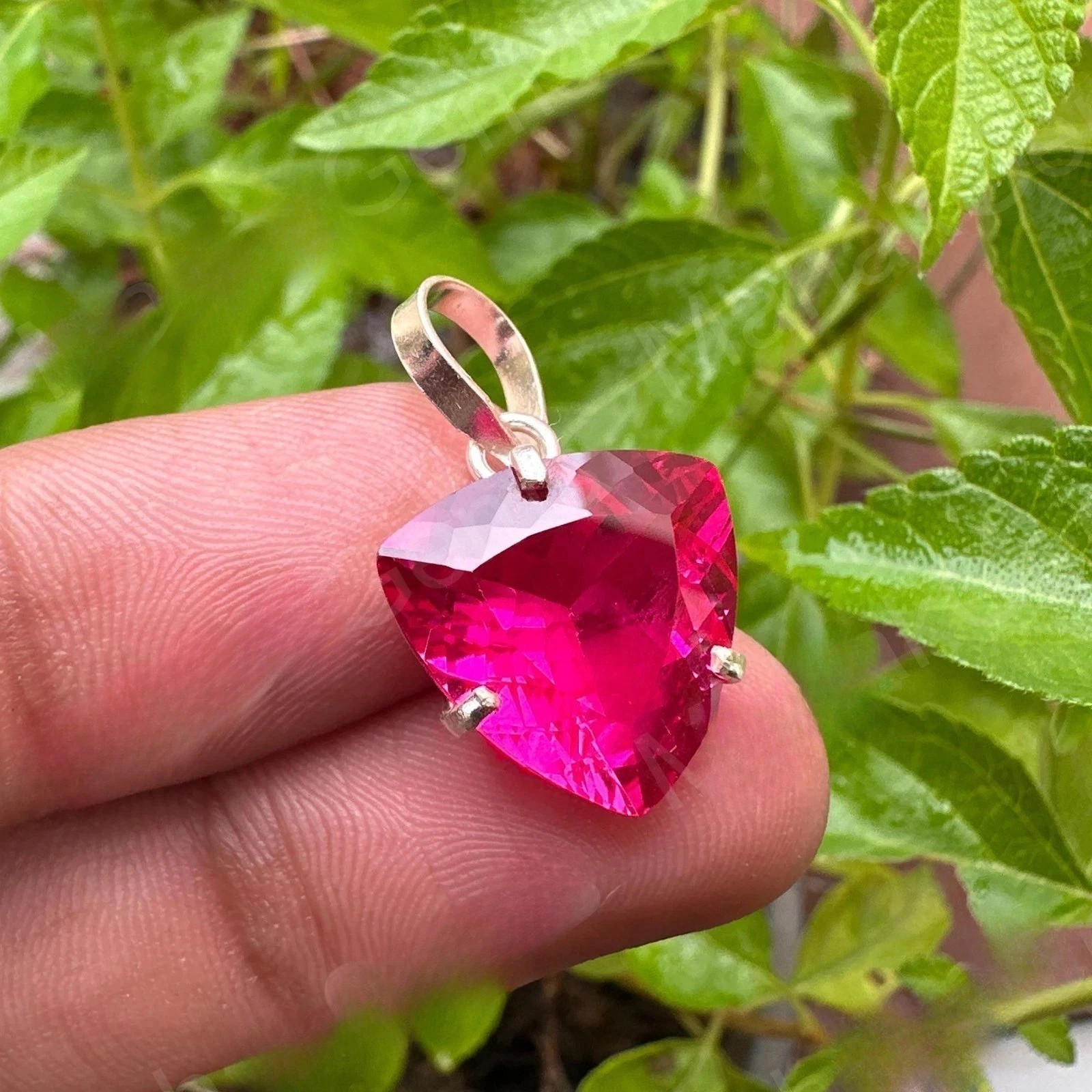 Natural Pink Sapphire 28 Ct Trillion Cut 925 Solid Silver Pendant Gemstone