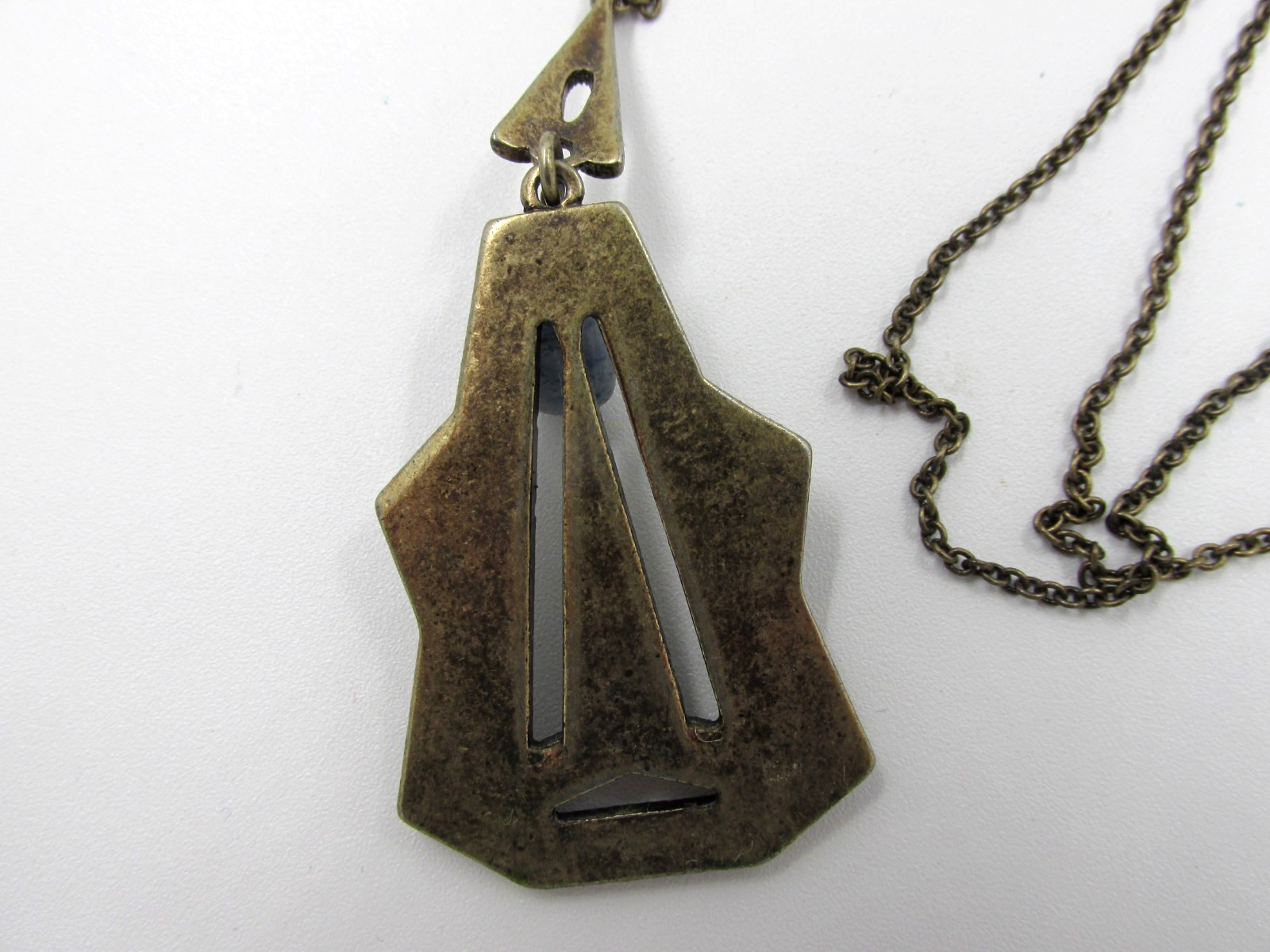Art Deco Inspired Signed Cabi Speakeasy Pendant Necklace Rhinestones Glass Stone