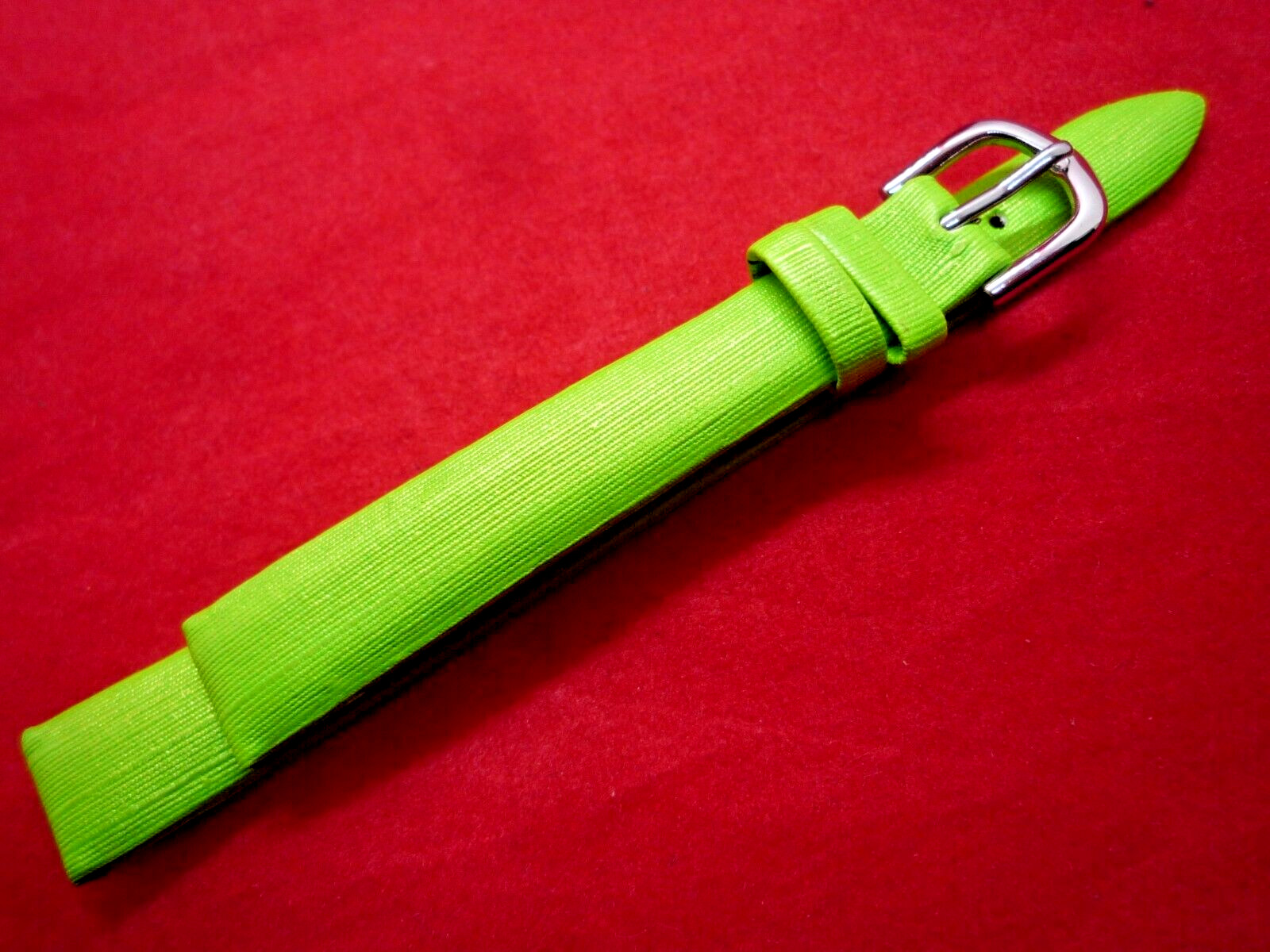 Vigor Lime Green 12 mm Faux Leather Watch Strap Silver Buckle 12mm Lug Fabric ou
