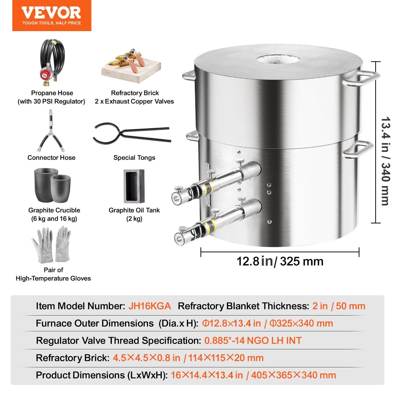 VEVOR Propane Melting Furnace Kit 16KG/35lbs Dual Burner with Crucibles Tongs
