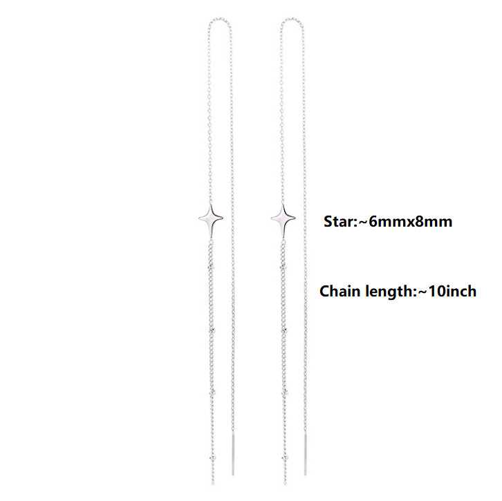 A Pair Long Chain Tassel Threader Earrings Earline Women Silver Star Jewelry I50