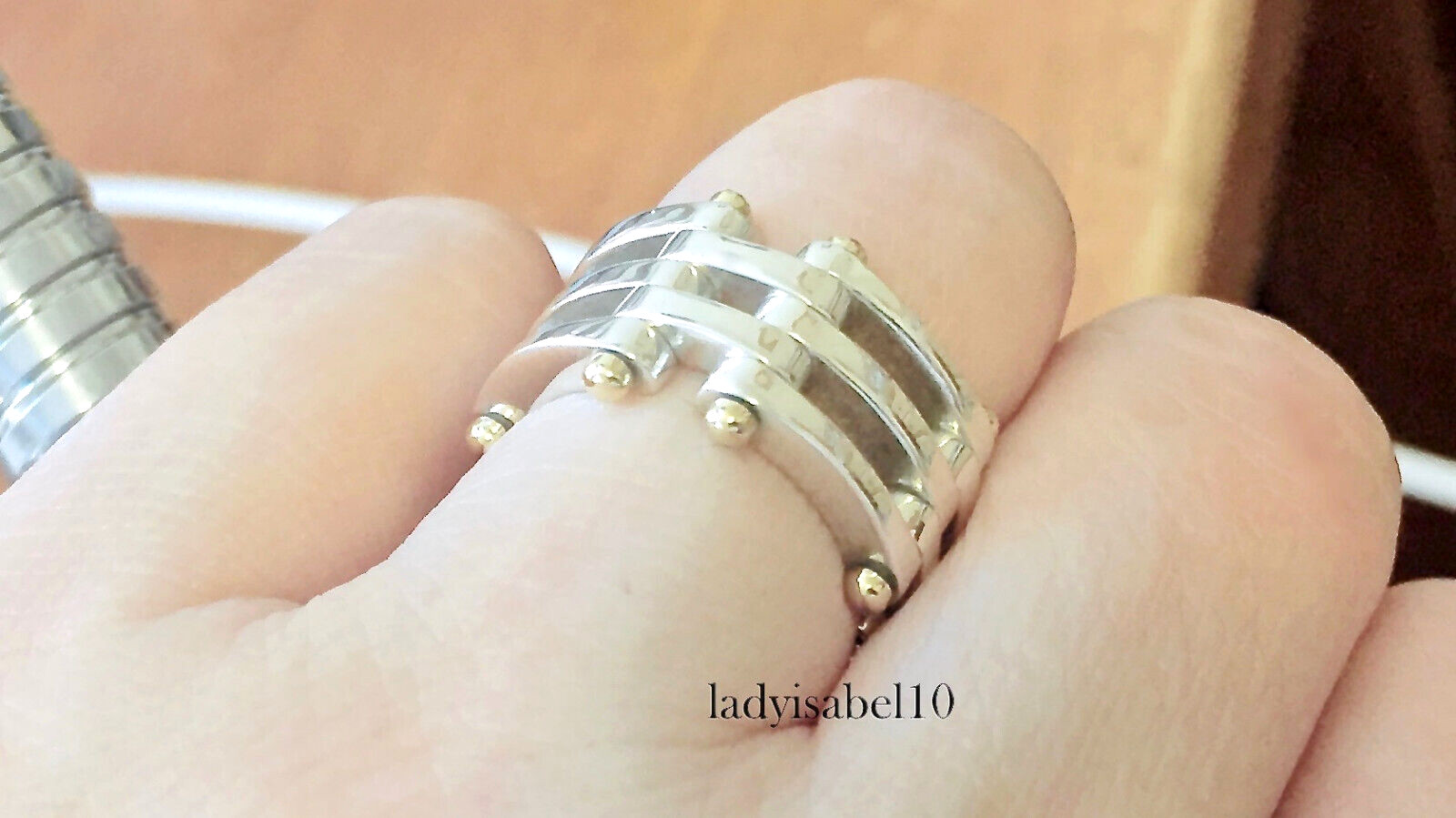 Sz 7.5 Tiffany & Co Gate Link 18k Gold 925 Silver Ring 12mm w/ Pouch – Authentic
