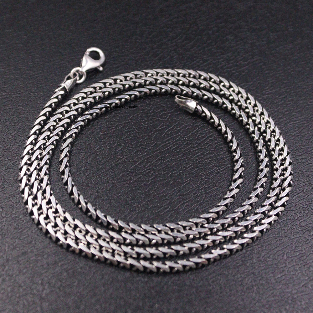 Pure S925 Sterling Silver Chain Women Men Round Wheat Link Necklace 21.6inch