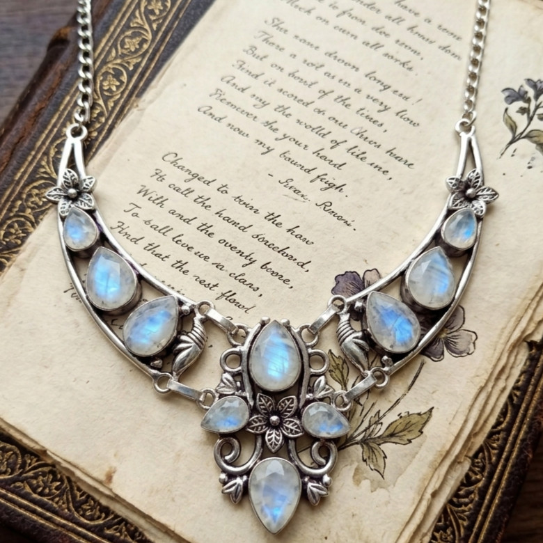 Rainbow Moonstone Gemstone 925 Sterling Silver Necklace Jewelry For Her ADJ 18″