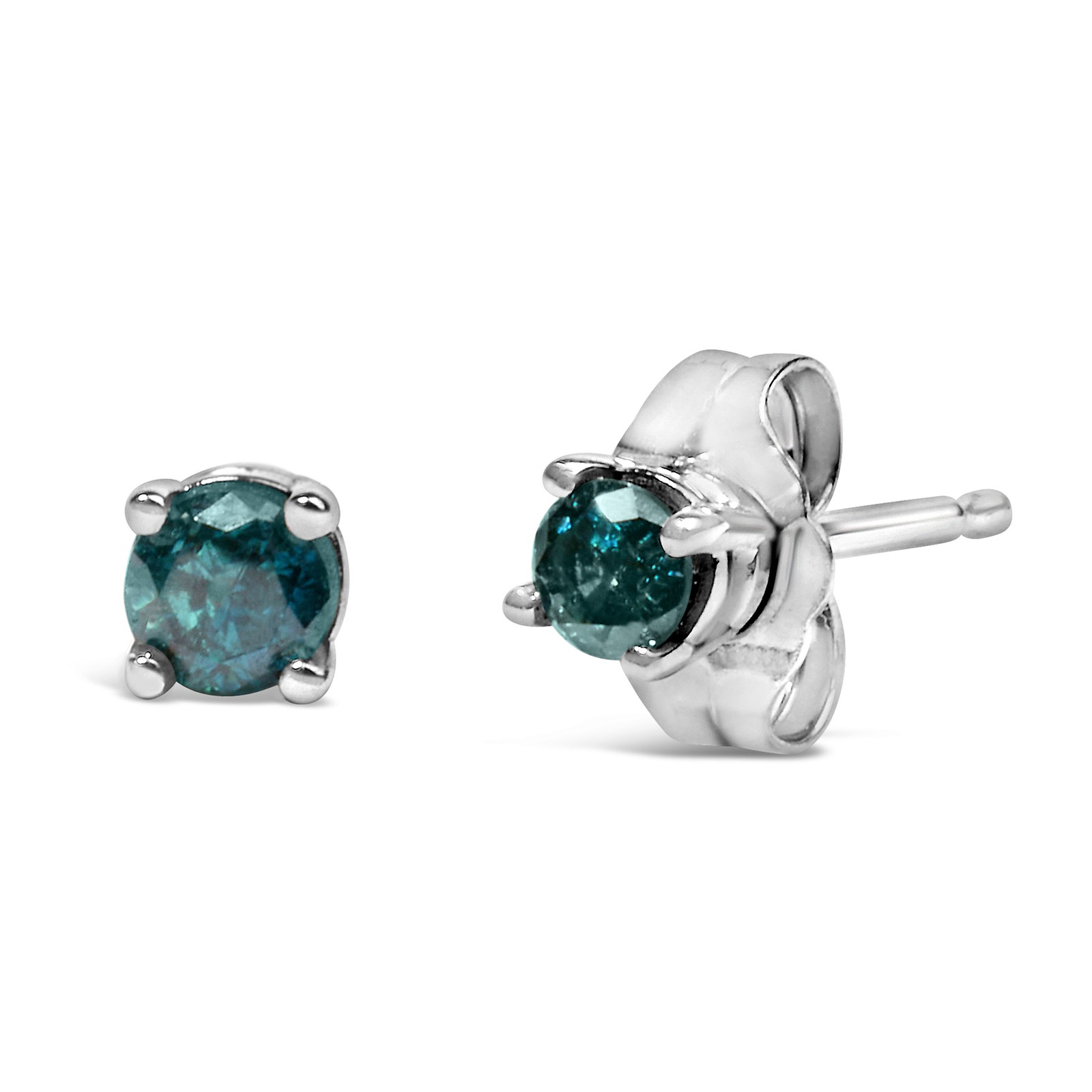 .925 Sterling Silver 0.15 Cttw Round Brilliant-Cut Blue Diamond Classic