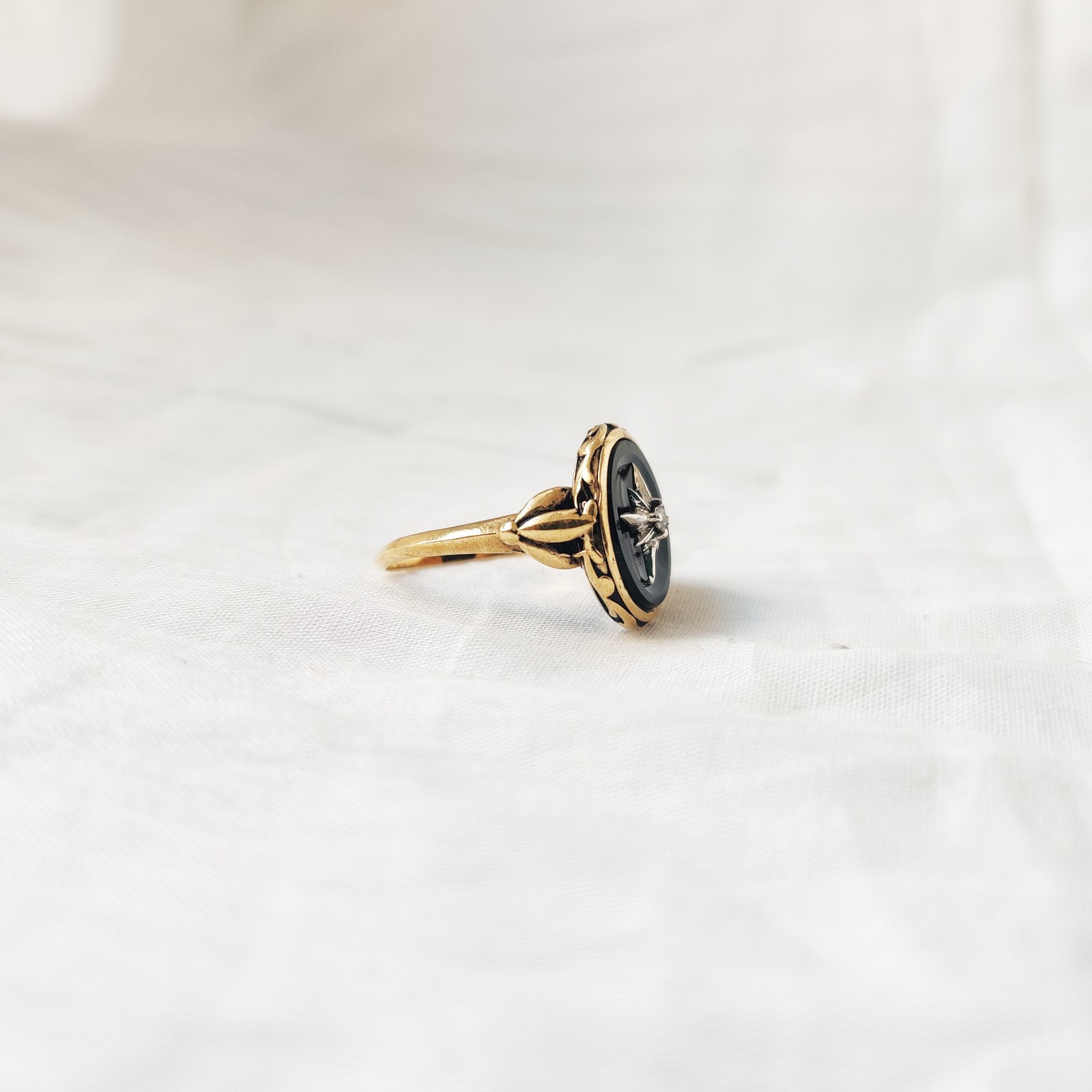 black onyx 925 starling silver ring Victorian, Vintage, Art And Deco ,size 7