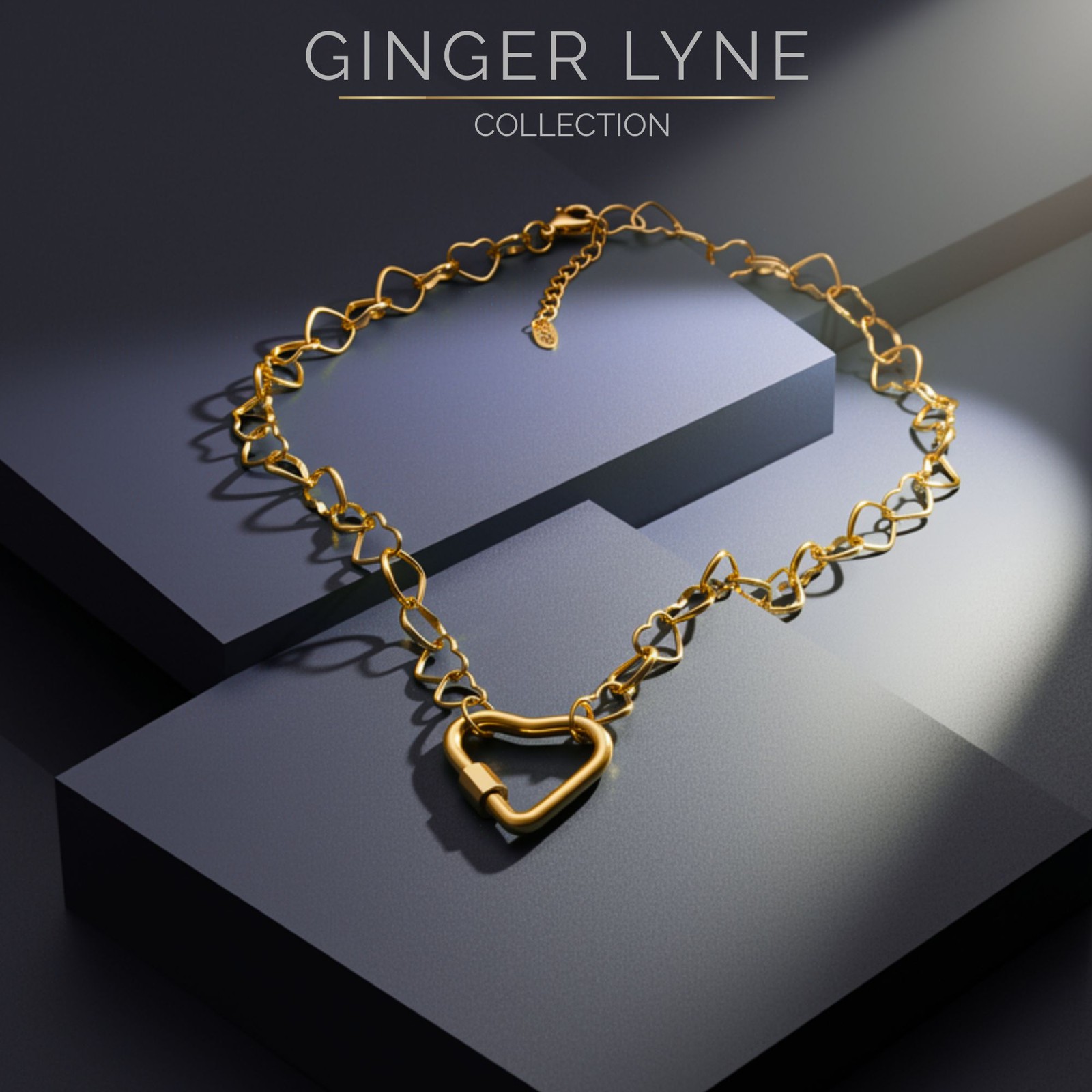Carabiner Charm Holder Necklace for Women by Ginger Lyne Heart Link Chain 18K…