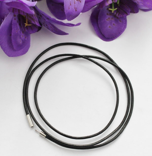Black Leather Cord Surfer Choker Necklace 3mm – Unisex