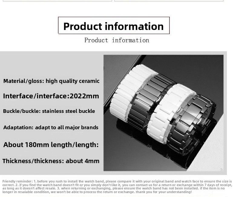 Waterproof Ceramic Watch Band Strap 14 15 16 17 18 19 20 21 22mm with Tools