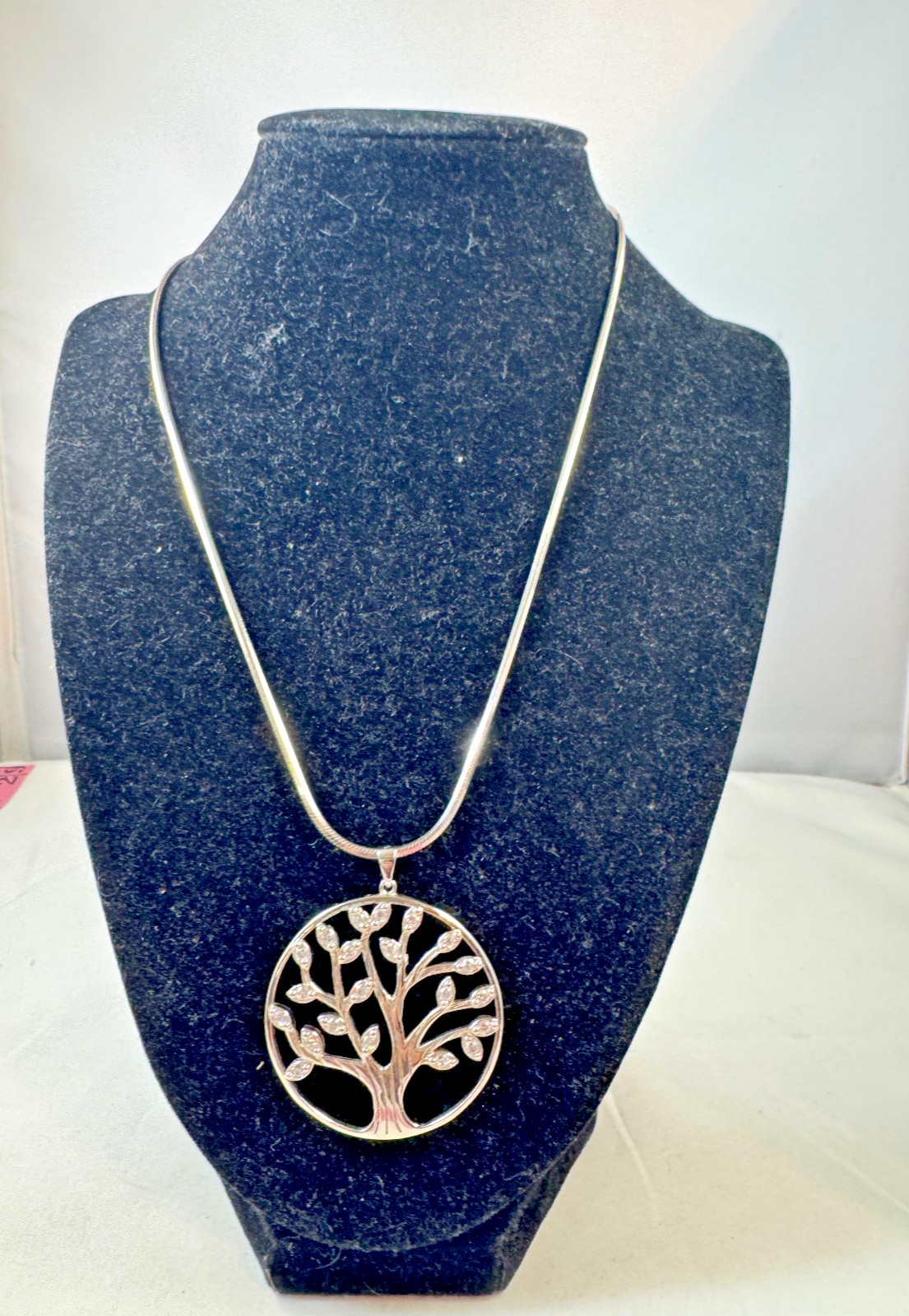 Vintage Sterling Silver ACI Italian Cubic Zirconia Tree of Life Necklace, 16 in