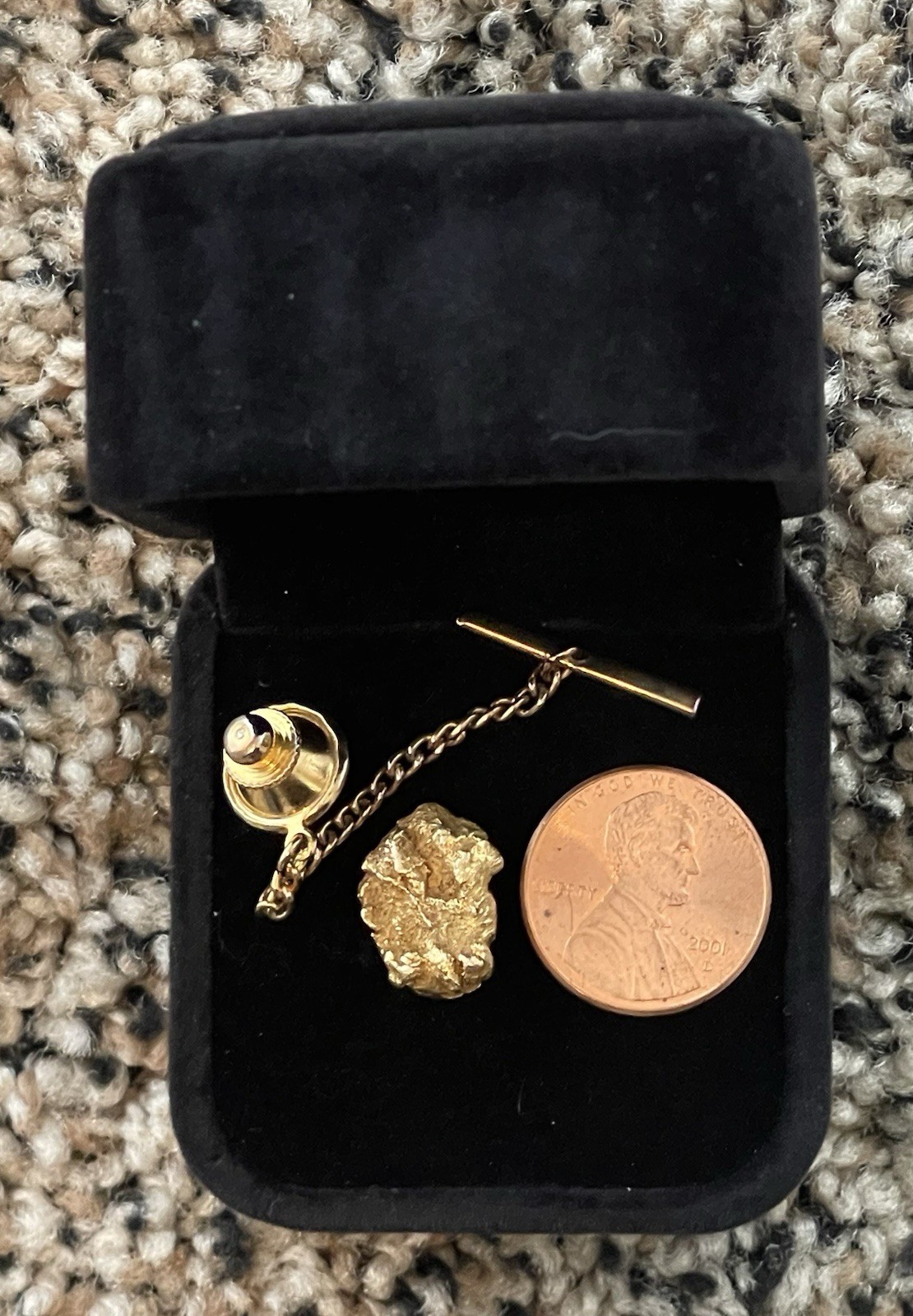 GENUINE YELLOW GOLD NUGGET TIE TACK LAPEL PIN JEWELER TESTED At 10K