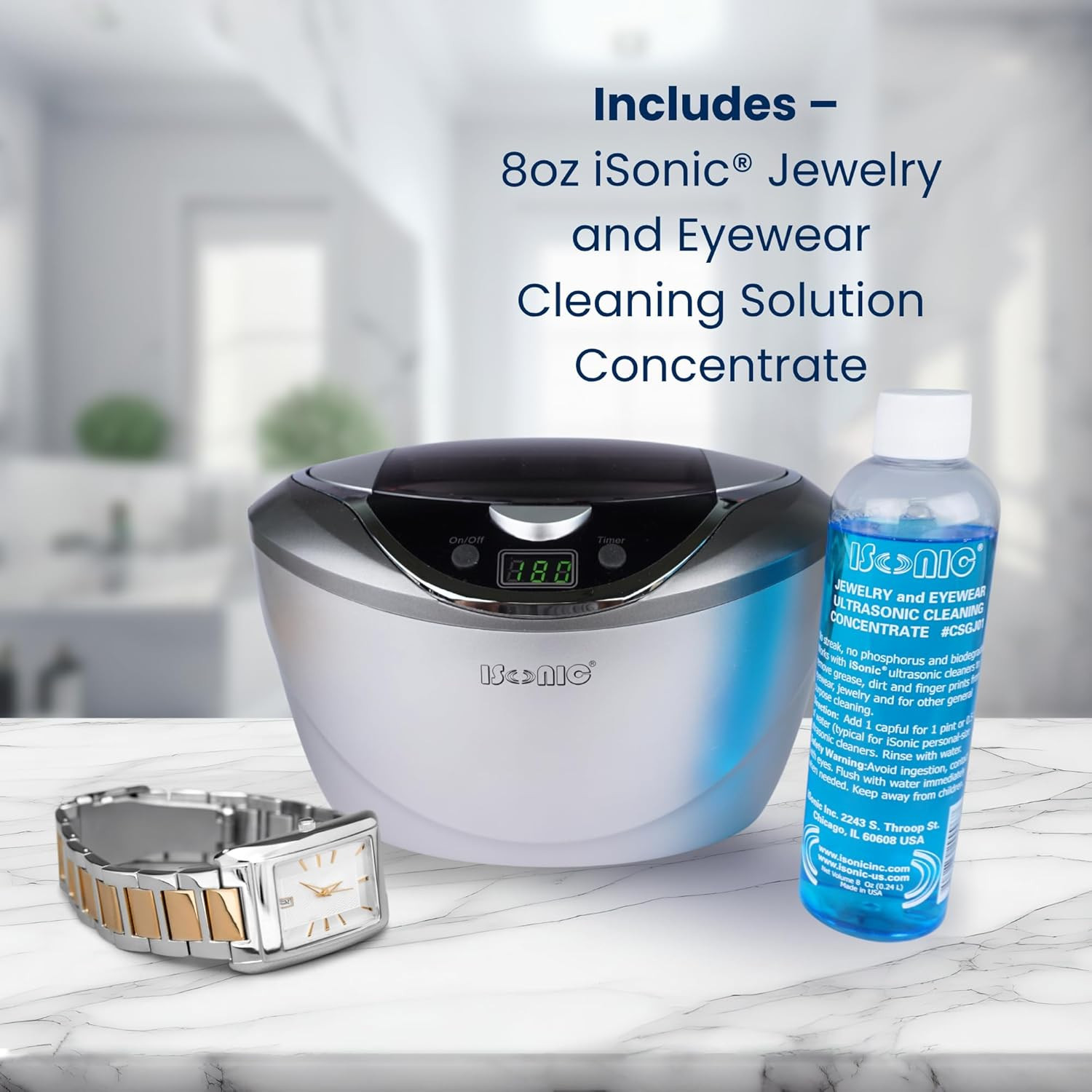 Ultrasonic Jewelry Cleaner D2840 with Cleaning Solution Concentrate