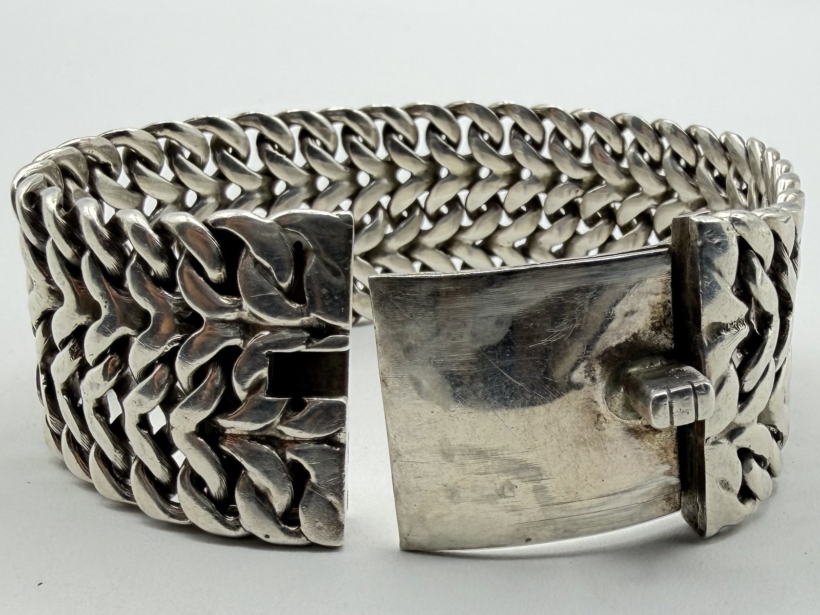 108g VTG Taxco Mexico 925 Sterling Silver Double Curb Link Bracelet Men’s Signed