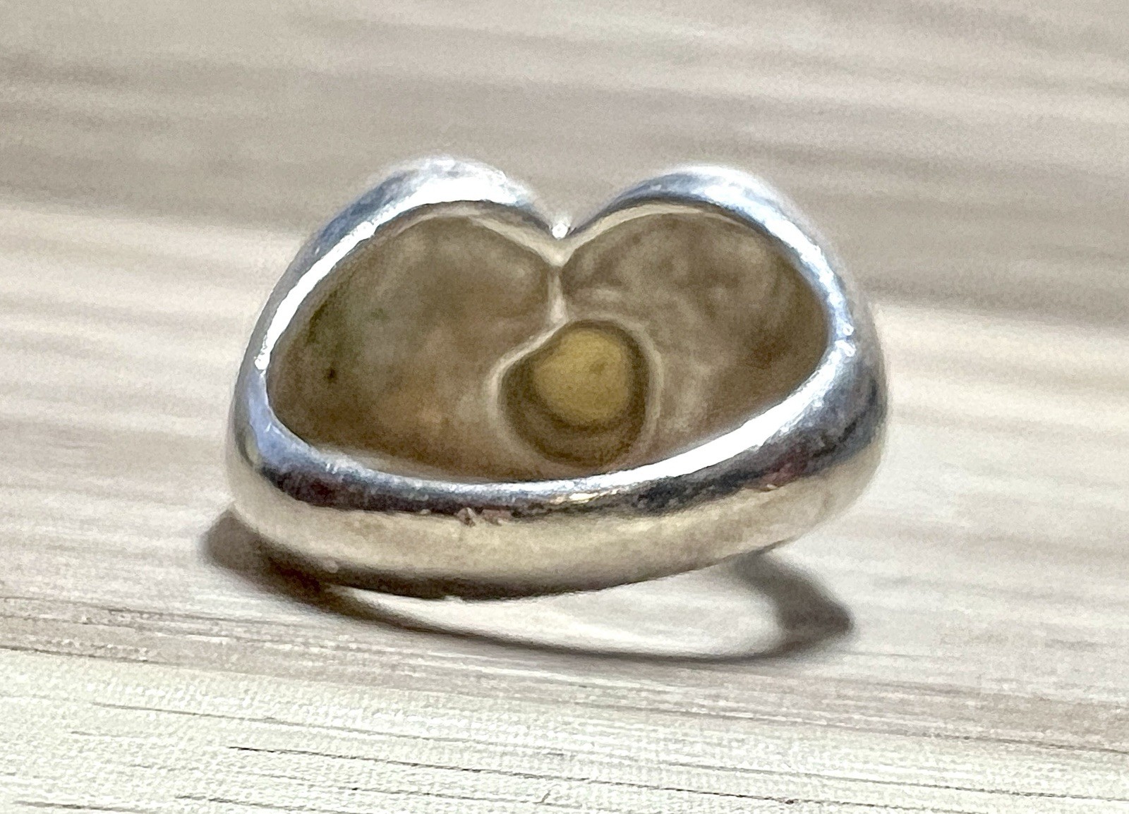 Designer Signed C^A Sterling Silver & 18k Gold Double Heart Ring, Size 6.5