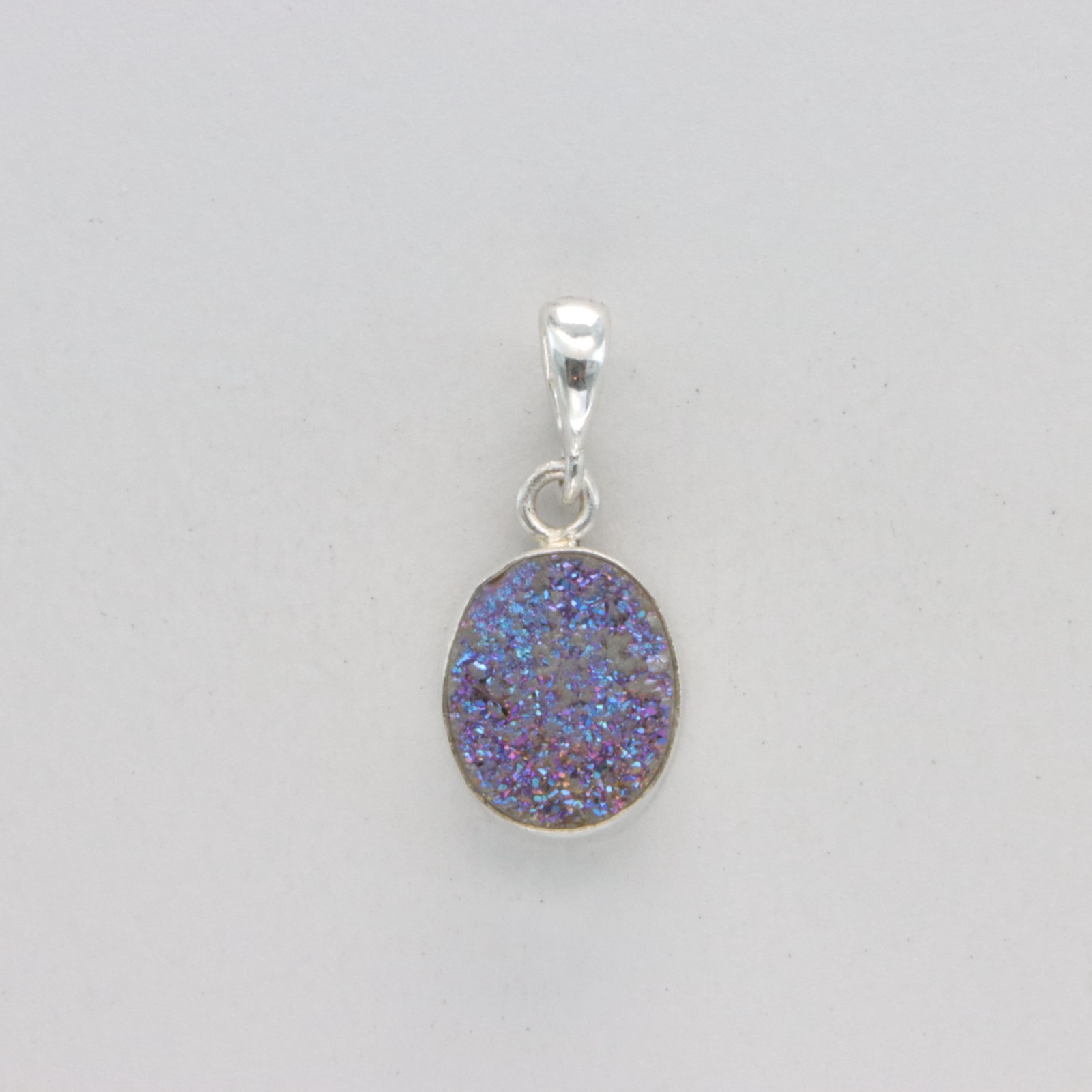 Oval Purple DRUZY DRUSY Druse QUARTZ Pendant – 925 STERLING SILVER Necklace #48