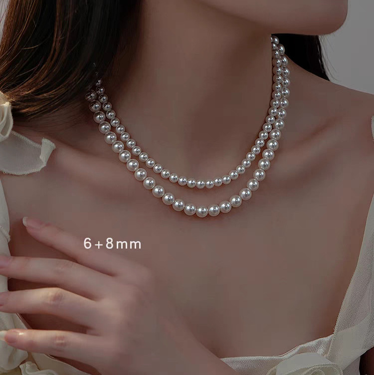 6 mm White Pearls Chain Choker Necklace Lobster Clasp Adjustable
