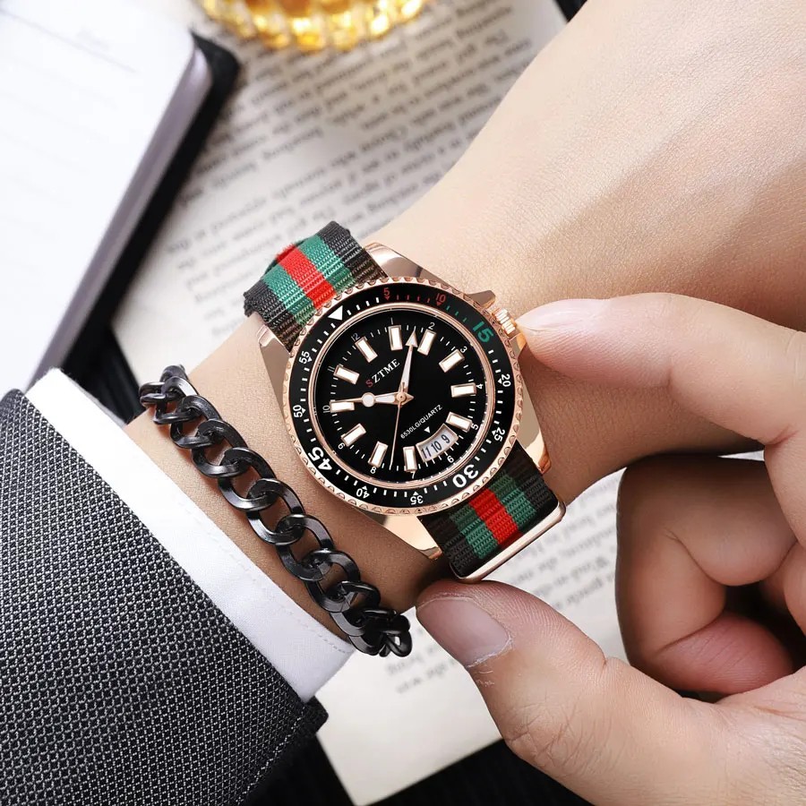 Mens Fashion Watch Quartz Wrist Watch Casual Business Nylon Strap Accessories