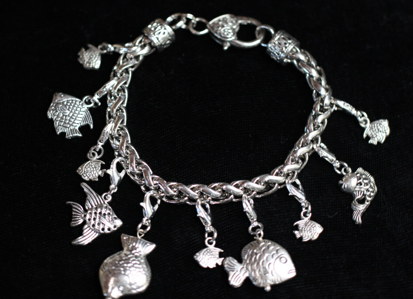 Fish Theme Charm Bracelet Silver Pewter Charms 8″ Interchangeable Fishing Gift