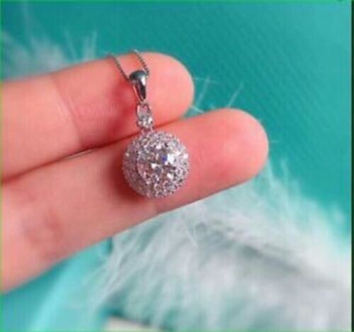 2.30Ct Lab Created Diamond Double Halo Pendant Free Chain 14K White Gold Finish