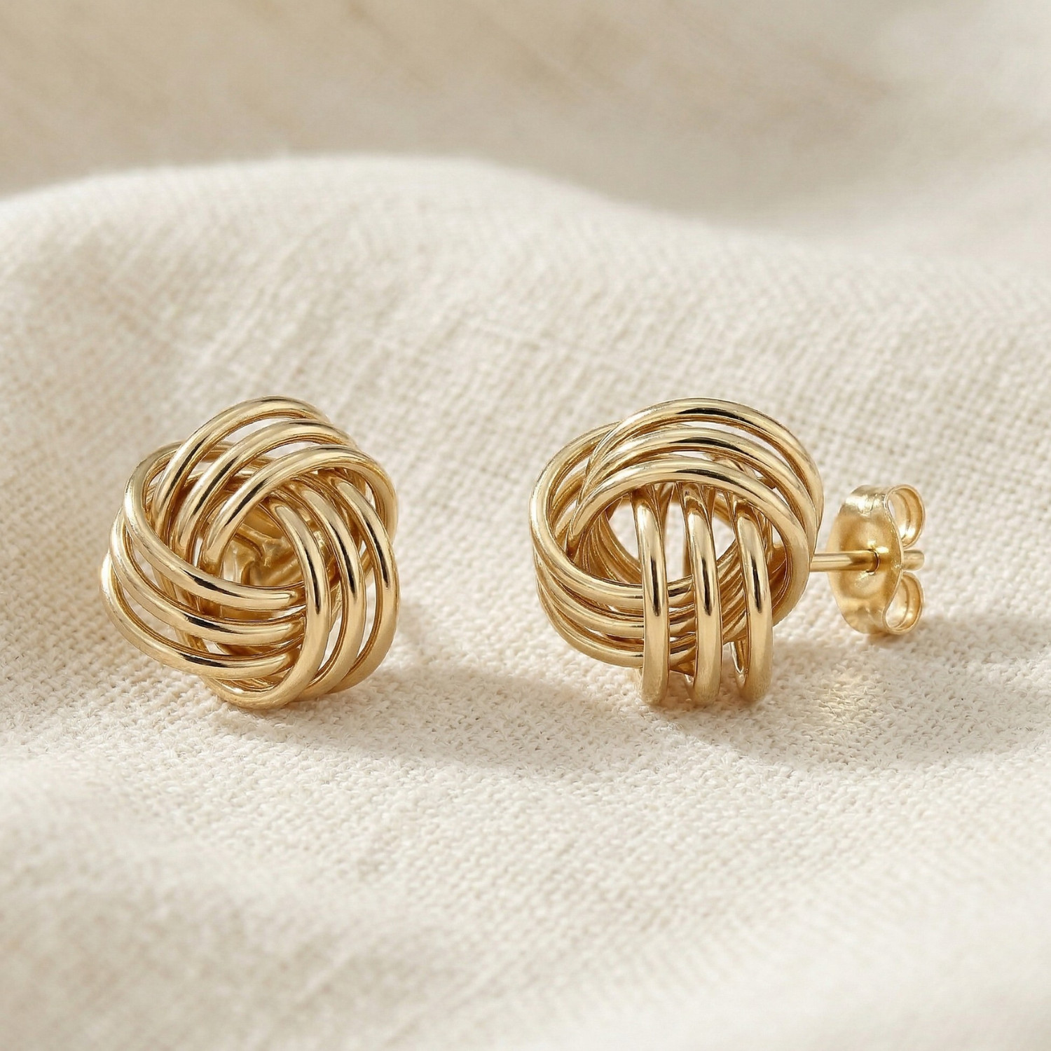 14K Real Solid Gold Polished Love Knot Sleeper Studs Earrings Push-back 11mm