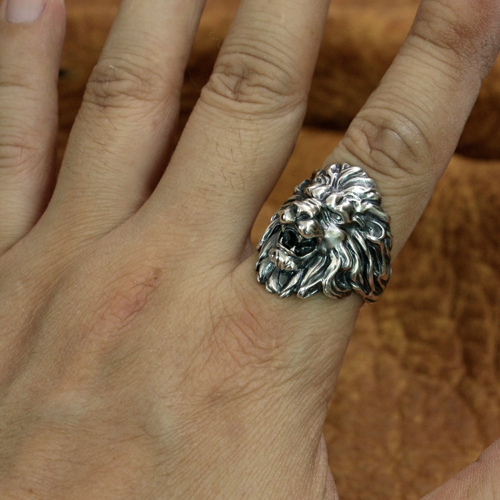 925 Sterling Silver King of Lion Ring Mens Biker Rock Punk Ring TA191A US 7~15