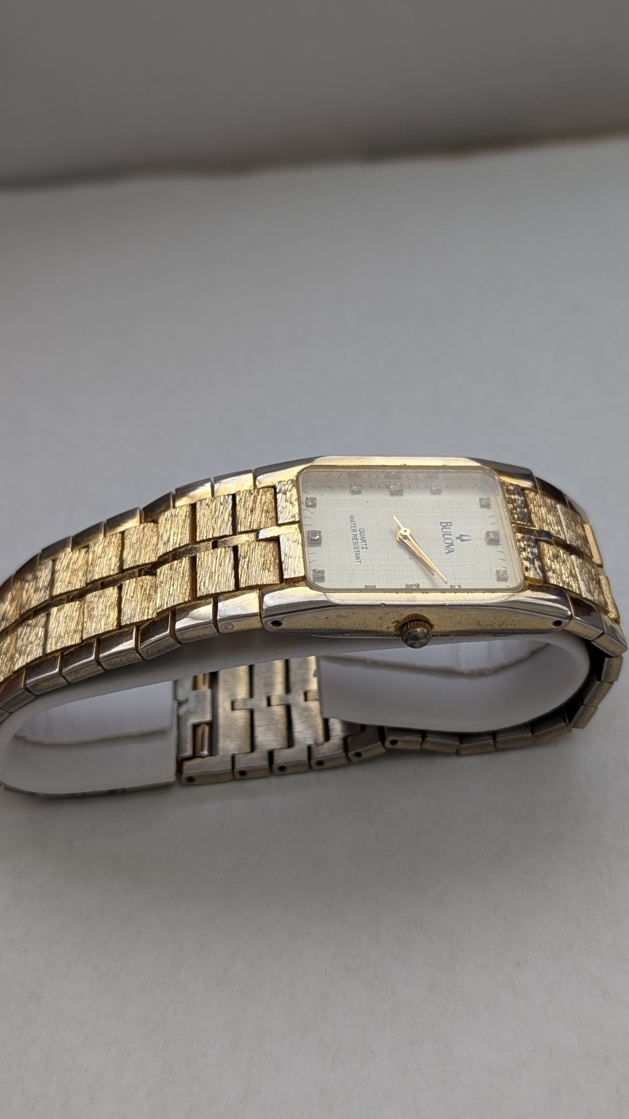 Bulova Swiss Tank Watch 9063 Mens Diamond Accent 18K Gold Plated Vintage Running