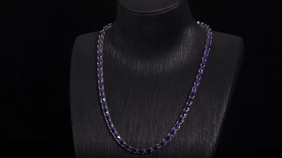 20TCW Oval Cut Lab Created Amethyst Tennis Necklace 925 Sterling Silver