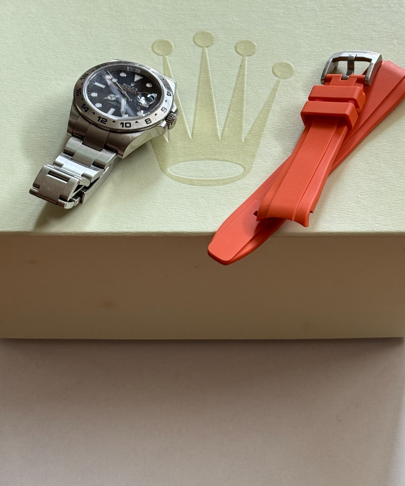 Rolex Oyster Perpetual Explorer II 216570 Mens Watch Black Box Orange Band