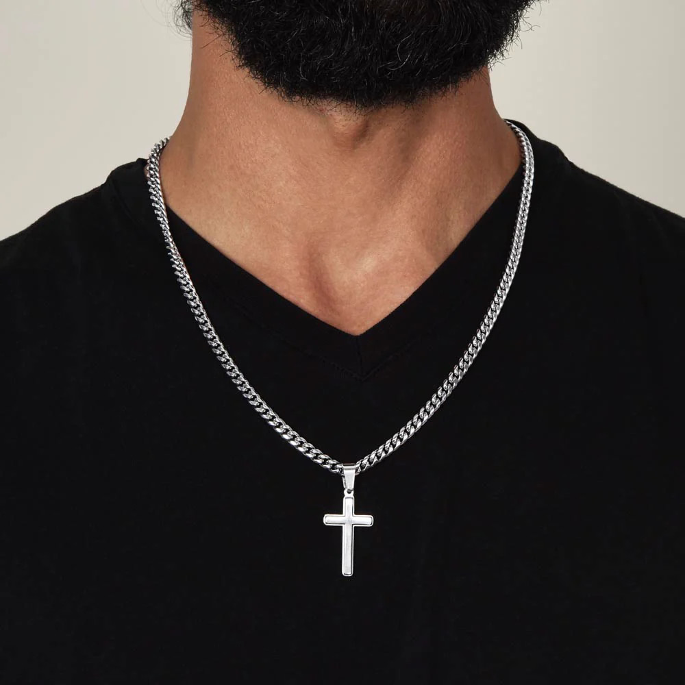 Regalo Para Hombre Collar Cadena Estilo Cubana Con Cruz Artesanal Para Hombre En