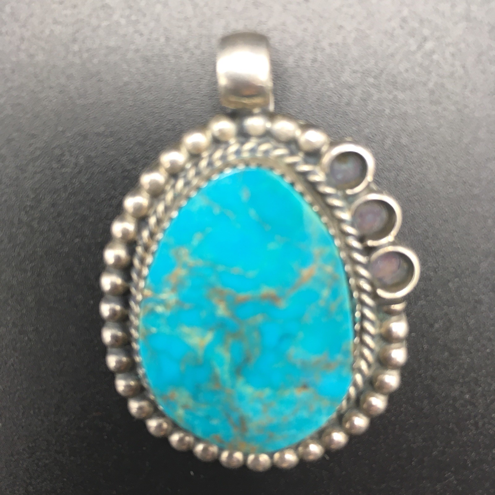 Signed Kay Johnson Native American 925 Sterling Silver Turquoise Pendant 13.5g