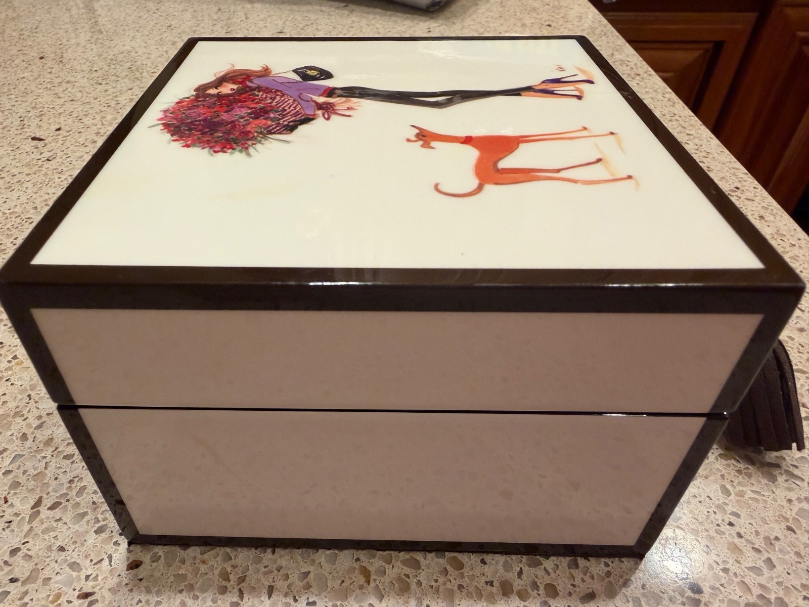 Rare Henri Bendel Lacquered Wood Jewelry Box Izak Zenou Fashion Girl Dog