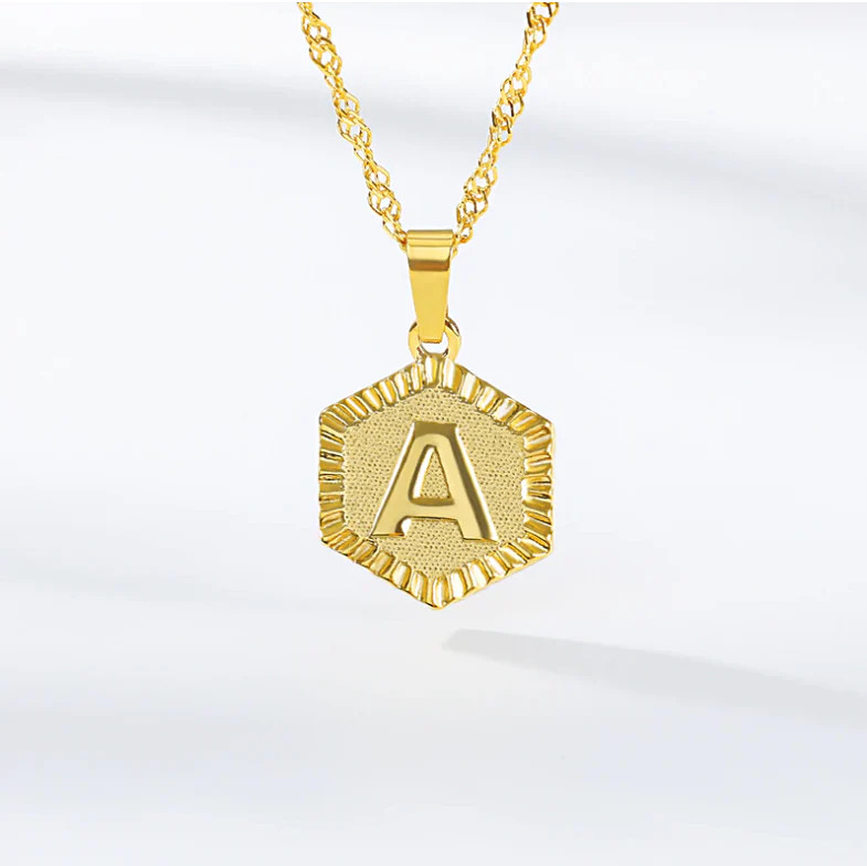 Initial Hexagon Pendant Necklace