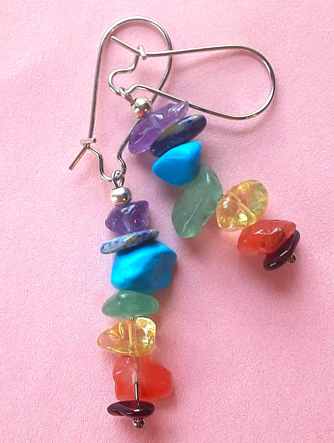 MULTI GEMSTONE CHIPS earring KIDNEY WIRE SP handcrafted #ACTA