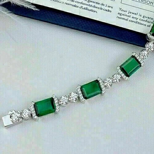 18Ct Green Emerald Lab Created Diamond Tennis Bracelet 14K White Gold Plated