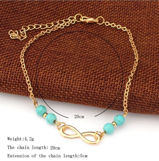 10″ Women Girl Silver Gold Infinity 8 Blue Beads Chain Ankle Bracelet Anklet S10