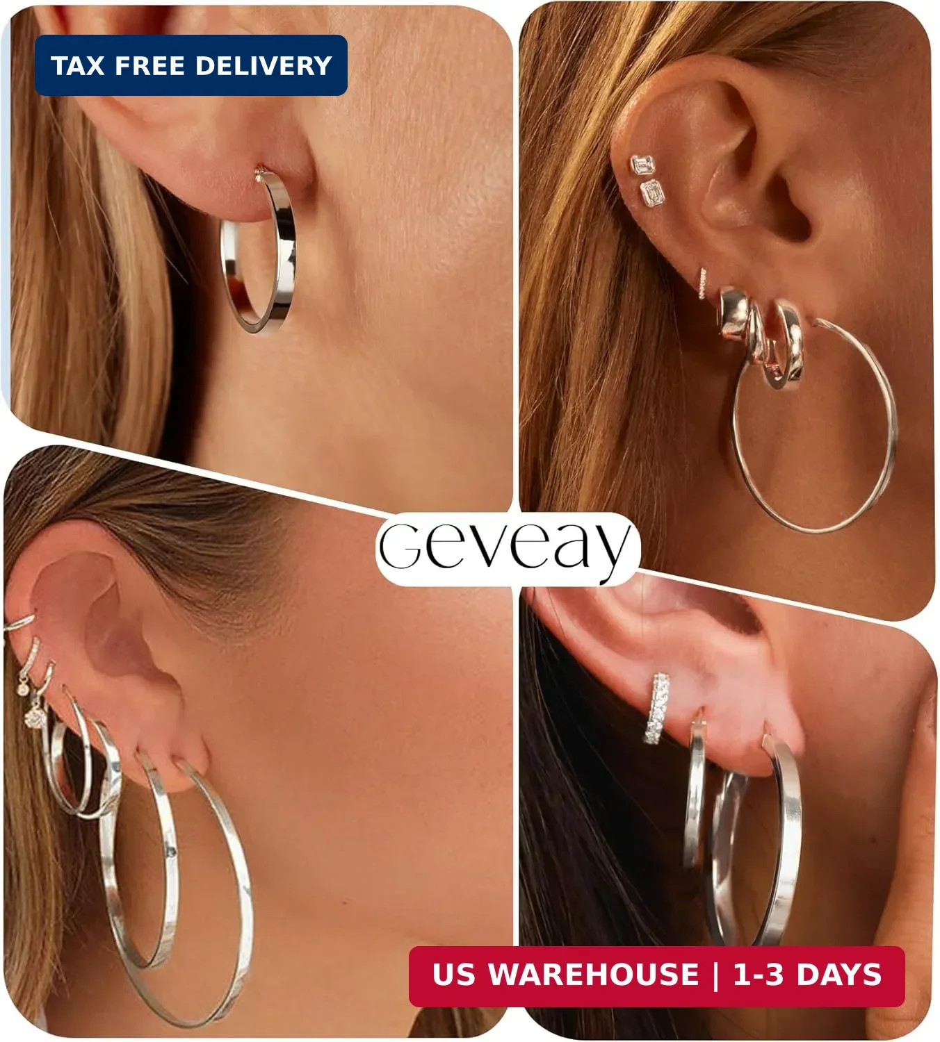 S925 Sterling Silver Post Hoop Earrings for Women Large Lightweight Silver Hoop