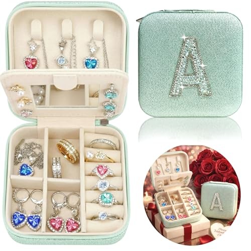Mothers Day Gift Travel Jewelry Case for Women, Large Jewelry Organizer Green A
