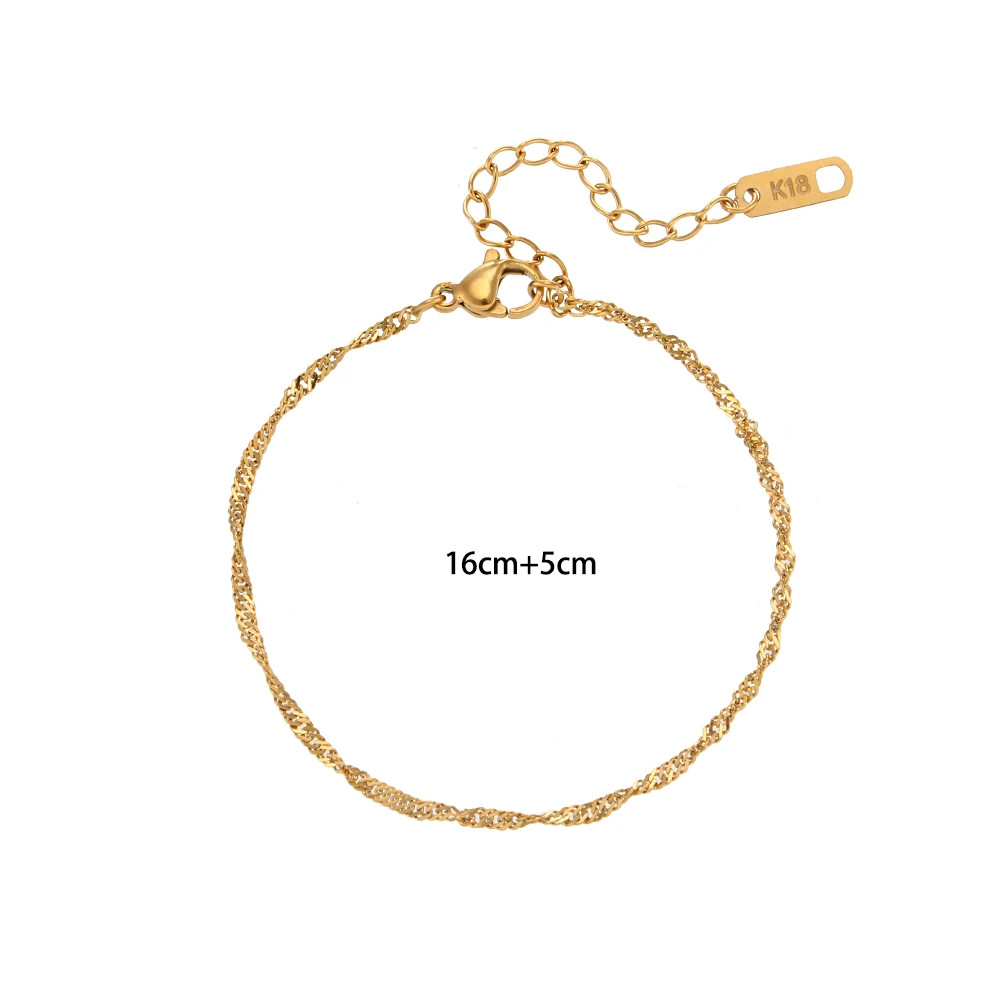 Gold Plated Bracelet Water Wave Stainless Steel Chain Polished Finish Jewelry