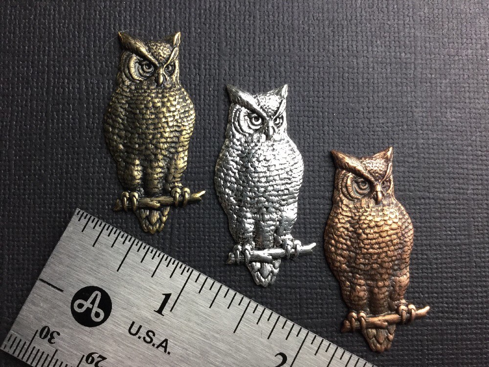 Victorian Owl Brass Jewelry Finding – Brass Ox, Silver Ox, Copper Ox 3595