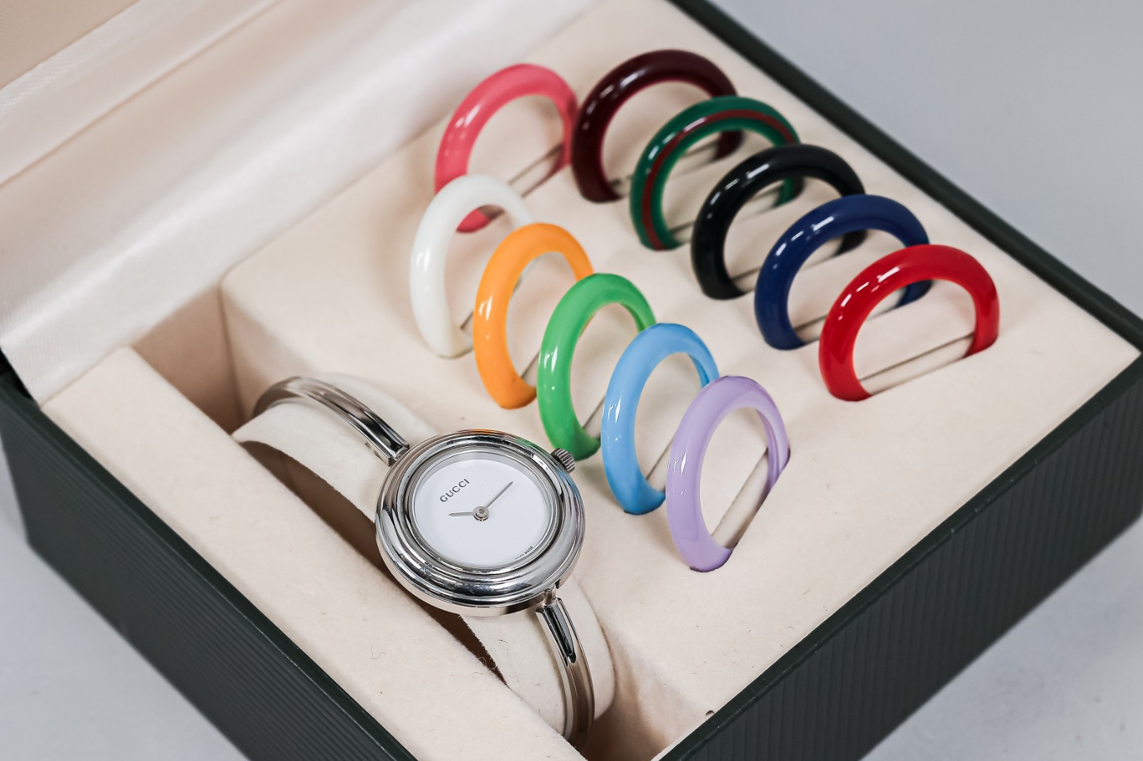 *Full Set ! Silver* Vintage GUCCI Change Bezel 12 Colors 11/12.2L Quartz Women’s