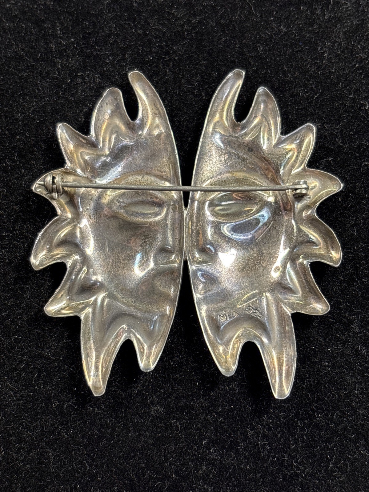 Mexico Sterling Silver Split Sun Face Pin Brooch .925 (20.1 Grams) Item#629