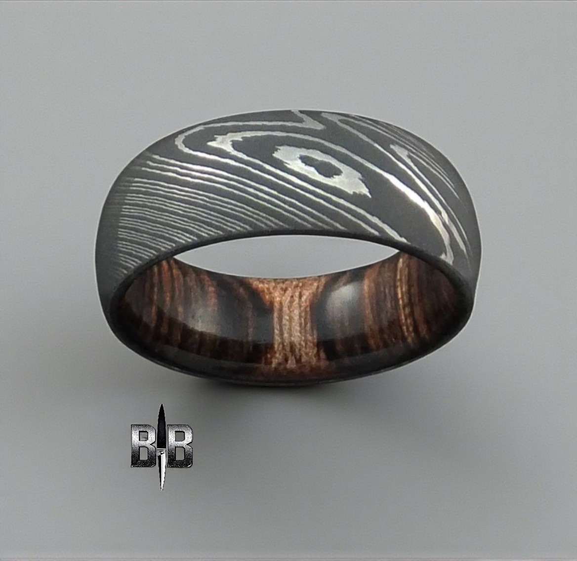 ✅ Genuine Custom Made Full Damascus Steel Wedding Band for men Dome 8mm wide