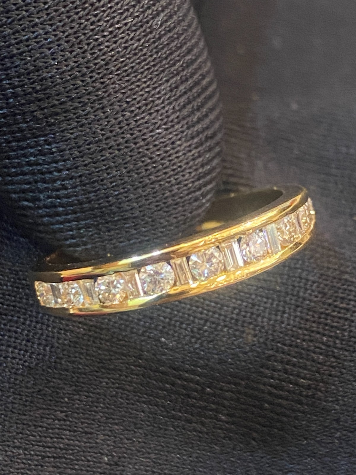 Pave 0.49 TCW Round Baguette Cut Natural Diamonds Anniversary Band Ring 18K Gold