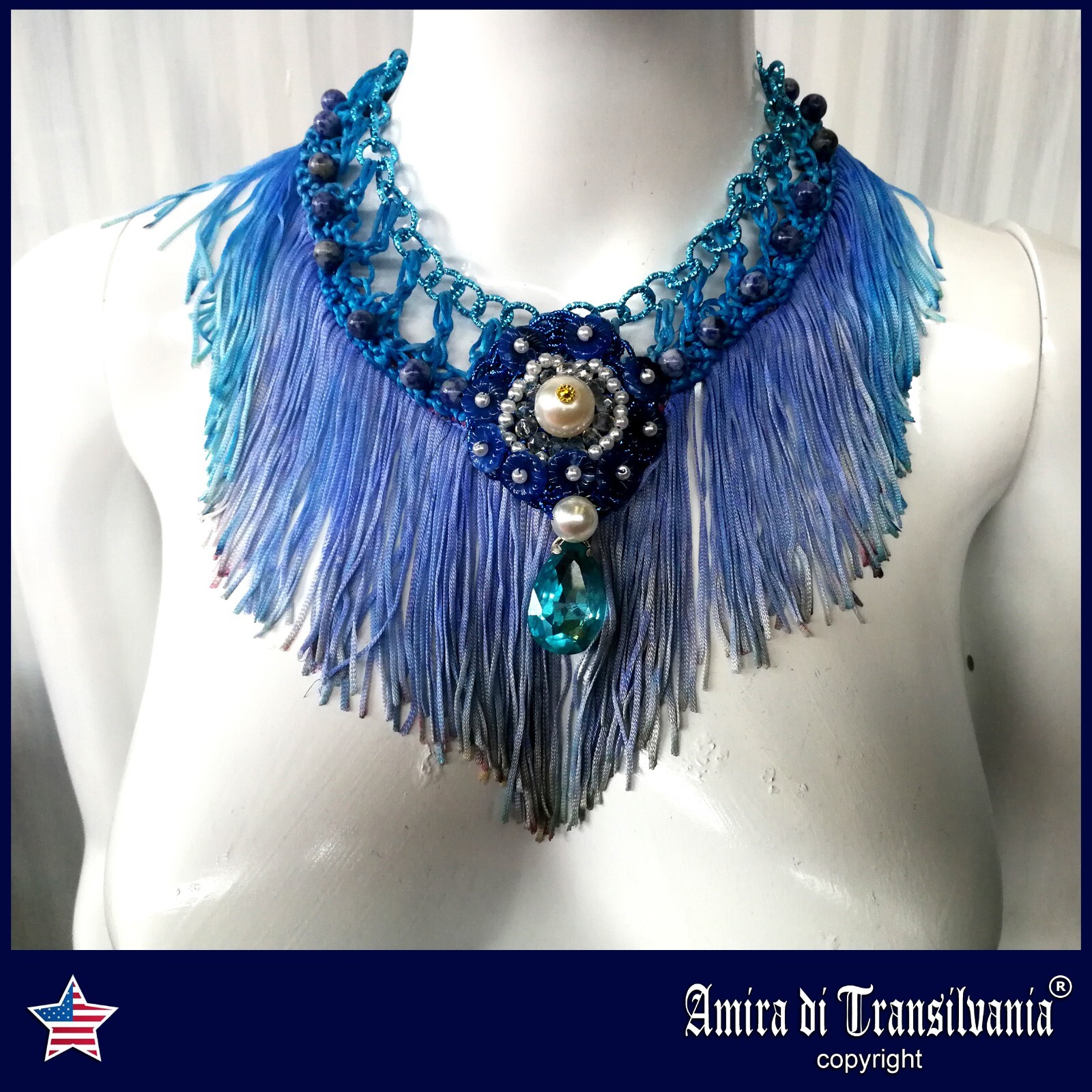 Jewelry Woman Vintage Necklace Embroidered Choker Luxury Macramè Fringe Crystal