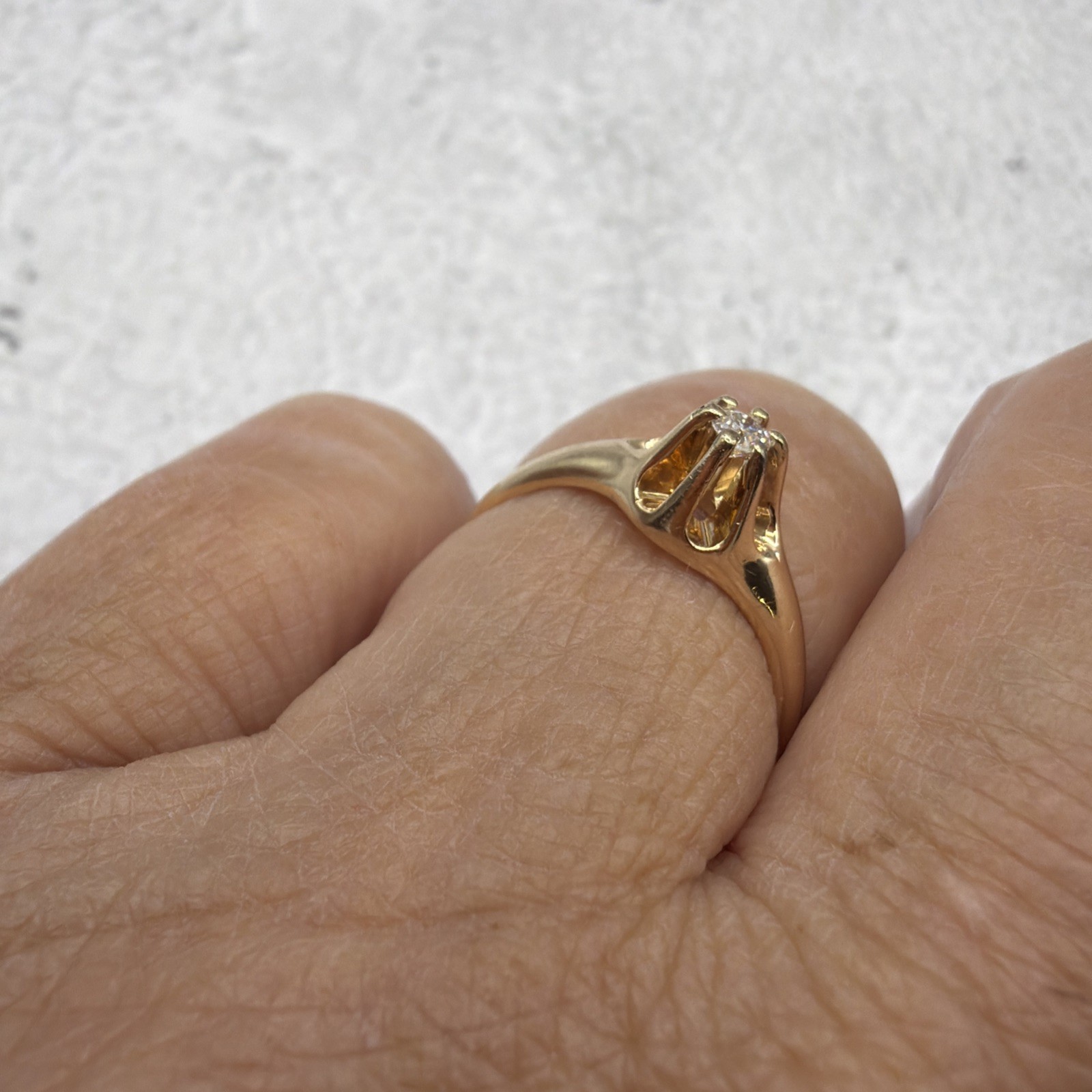 14k Antique Diamond Belcher Ring Size 7.25