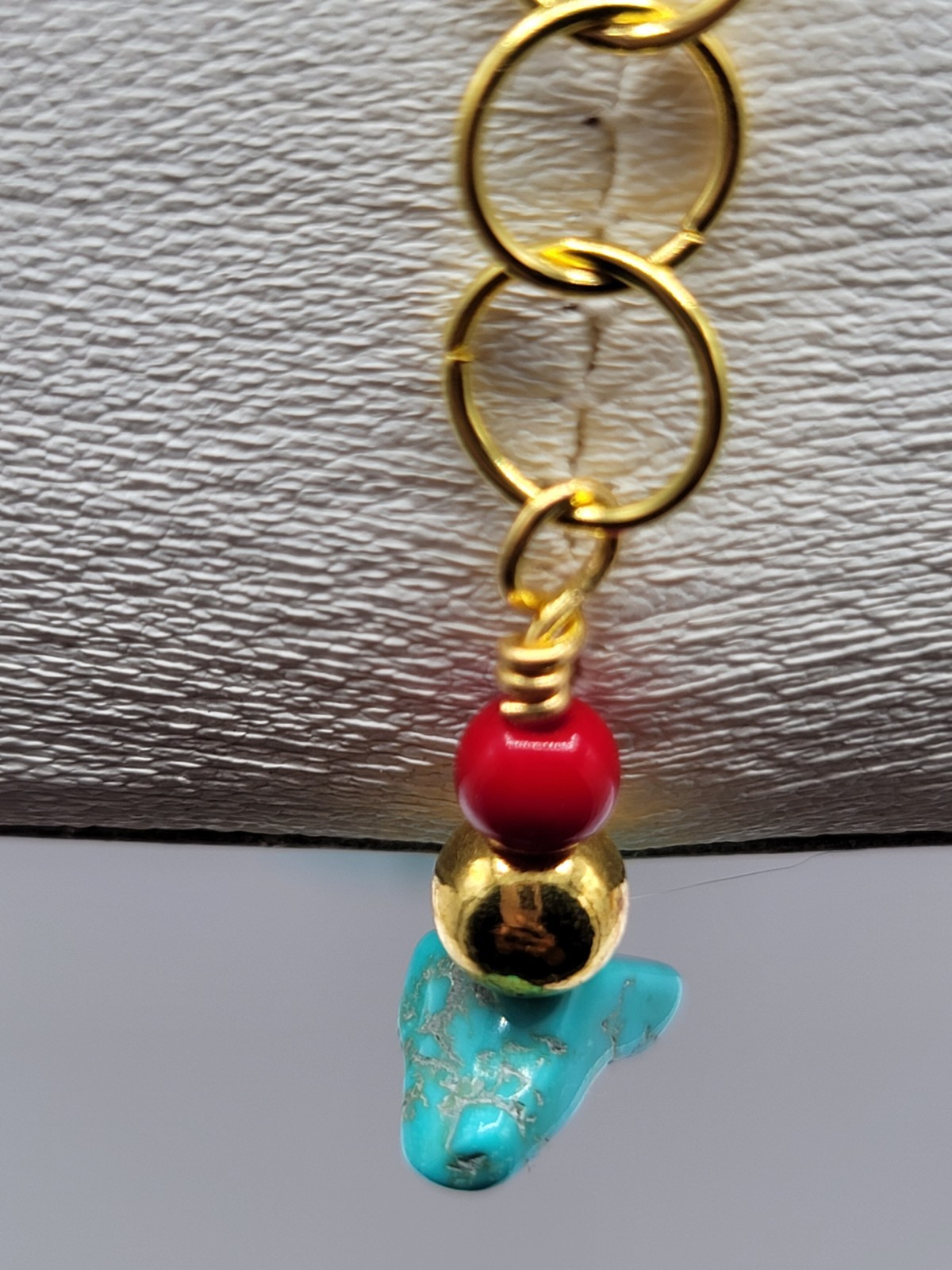 Red Turquoise Black Gold Beaded Necklace Fish Charm Pendant Lobster Clasp