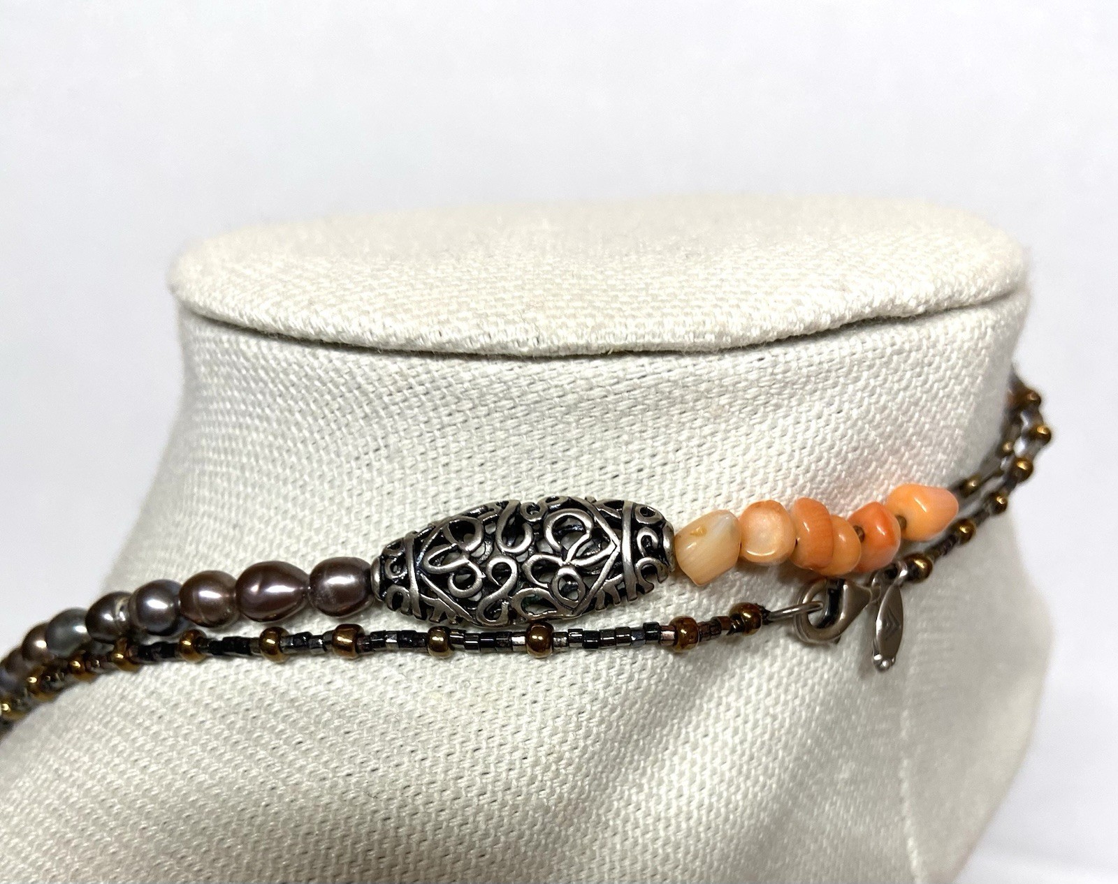Vintage Multi Media Bead Necklace Extra Long 50”-metal, glass, stone, pearl