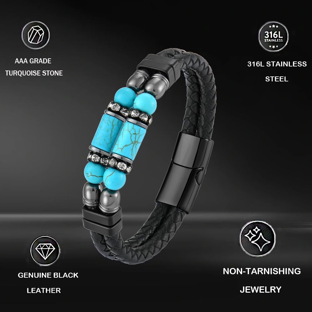 Men Turquoise Bracelet Leather Bracelet for Men 230mm/9.1in